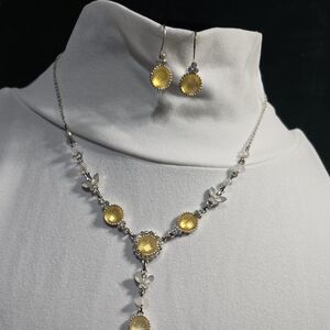 Avon Silver and Yellow Necklace Set